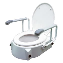Raised toilet seat with arm rests